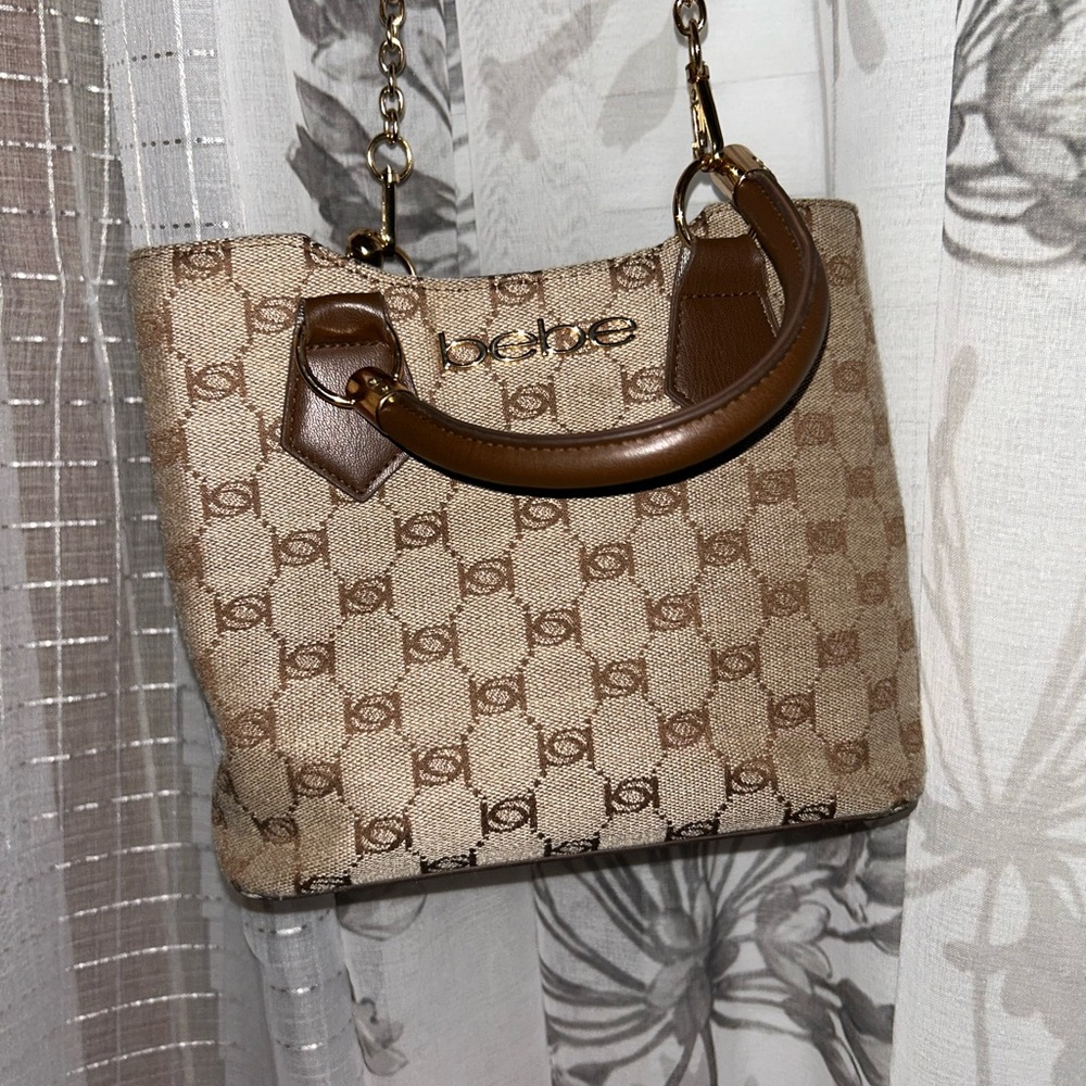 Bebe Brown and Tan Checkered Shoulder Bag